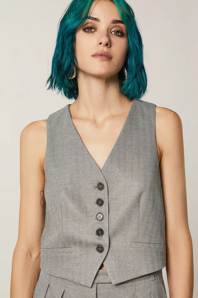 Patrizia Pepe Patterned Viscose Vest Grey Gray Texture Apparel Jackets