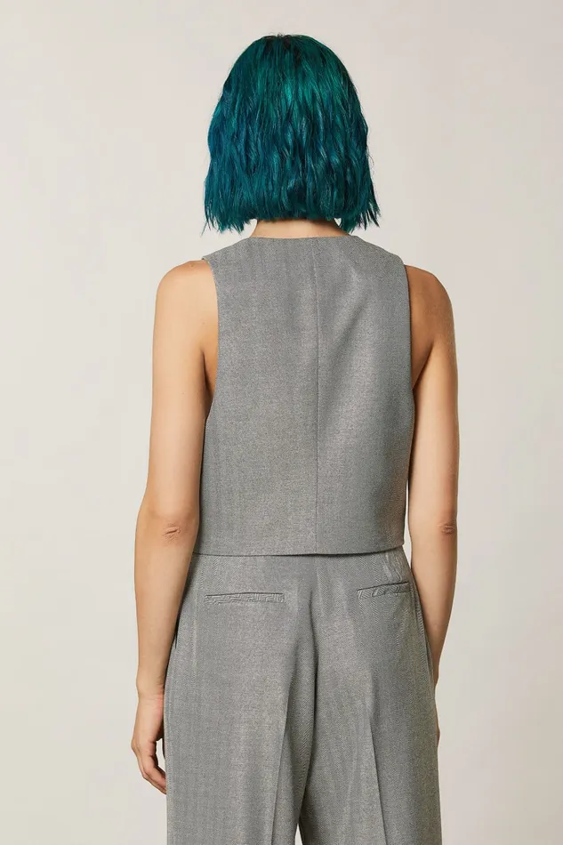 Patrizia Pepe Patterned Viscose Vest Grey Gray Texture Apparel Jackets