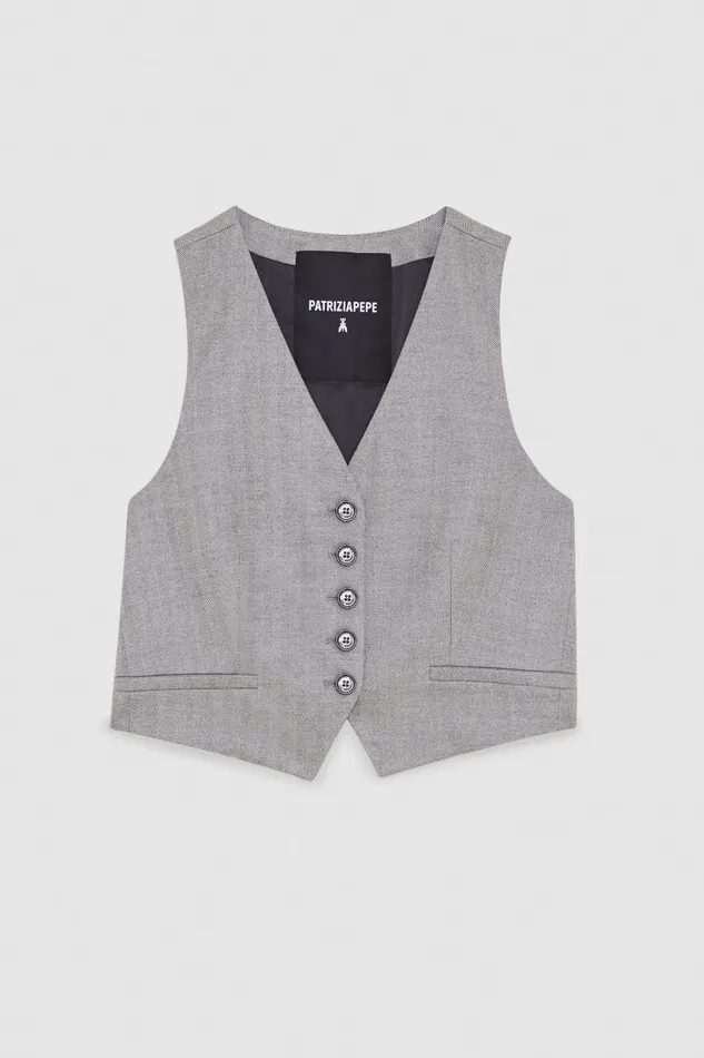 Patrizia Pepe Patterned Viscose Vest Grey Gray Texture Apparel Jackets