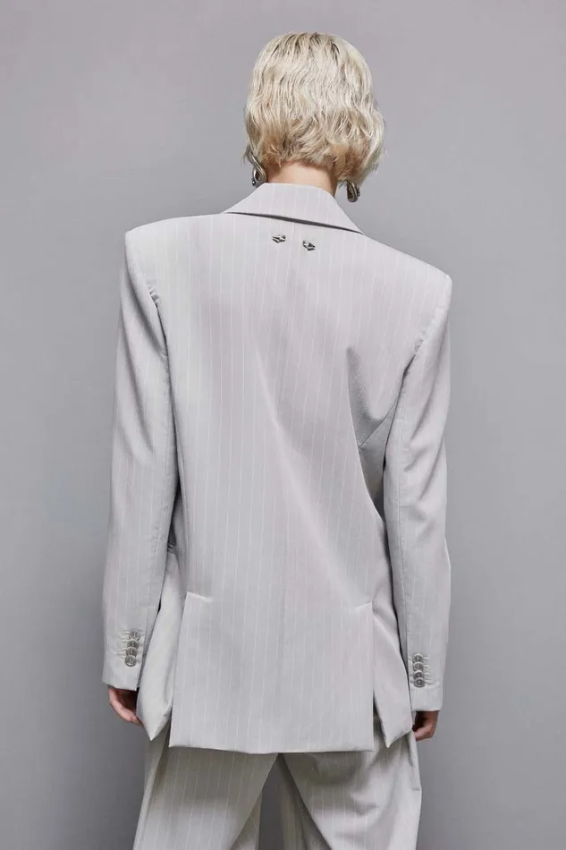 Patrizia Pepe Pinstriped Onebutton Flannel Blazer Grey Utopia Gray Stripes Apparel Blazers