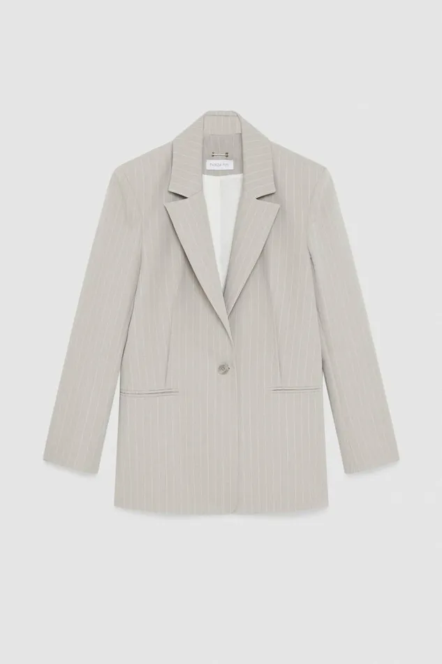 Patrizia Pepe Pinstriped Onebutton Flannel Blazer Grey Utopia Gray Stripes Apparel Blazers