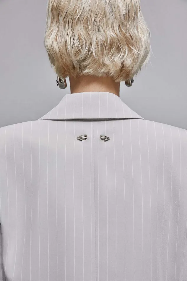 Patrizia Pepe Pinstriped Onebutton Flannel Blazer Grey Utopia Gray Stripes Apparel Blazers