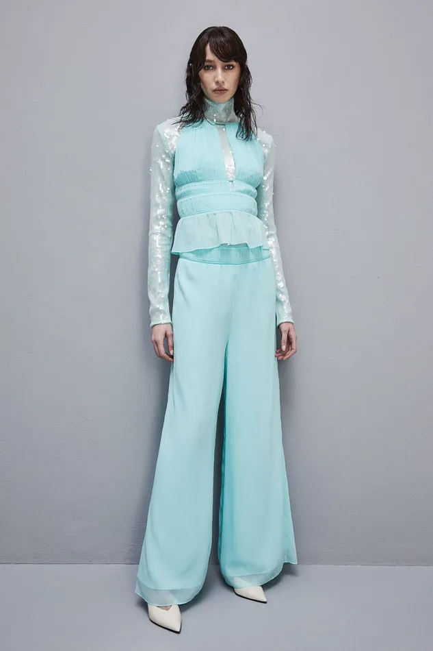 Patrizia Pepe Regular Waist Palazzo Pants Light Blue Aqua Blue Apparel Palazzo