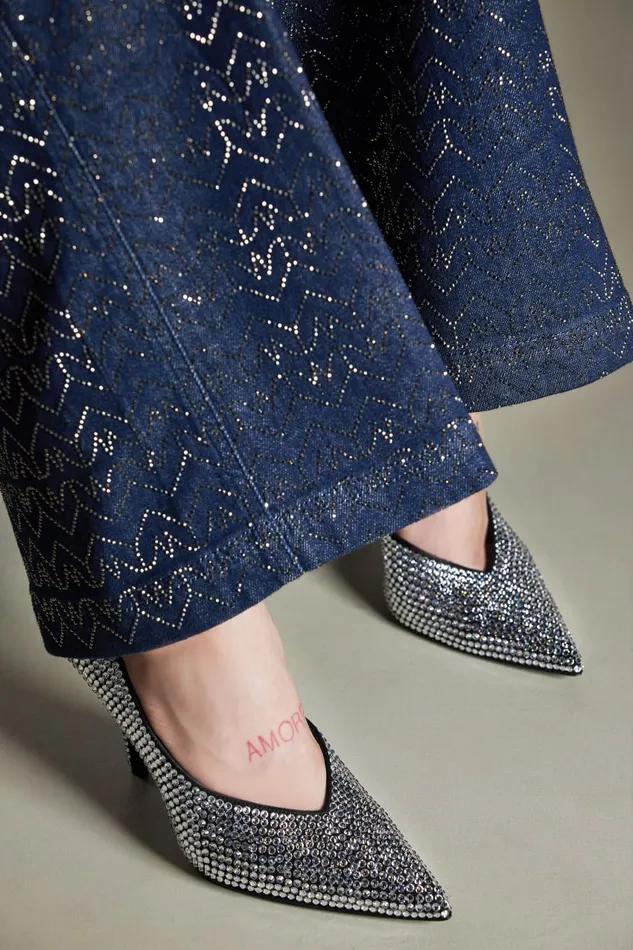 Patrizia Pepe Rhinestoneadorned Suede Pumps Black Blackcrystal Footwear