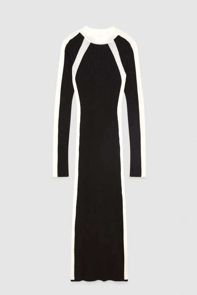 Patrizia Pepe Ribbed Viscose Blend Dress Black Nerobianco Apparel Long