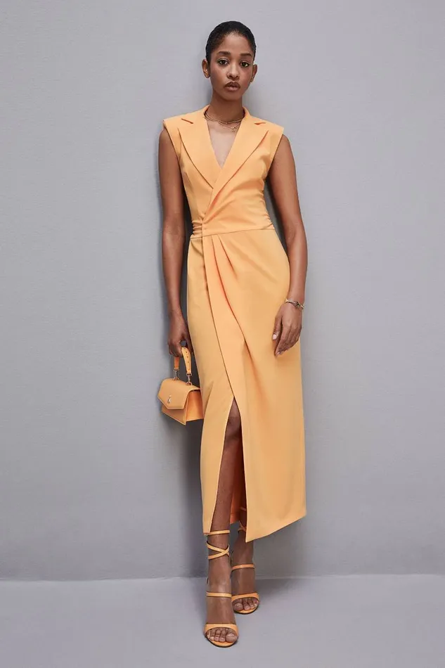Patrizia Pepe Sabl Crepe Blazer Dress Orange Orange Sorbet Apparel Long
