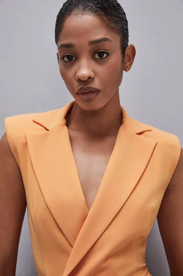 Patrizia Pepe Sabl Crepe Blazer Dress Orange Orange Sorbet Apparel Long