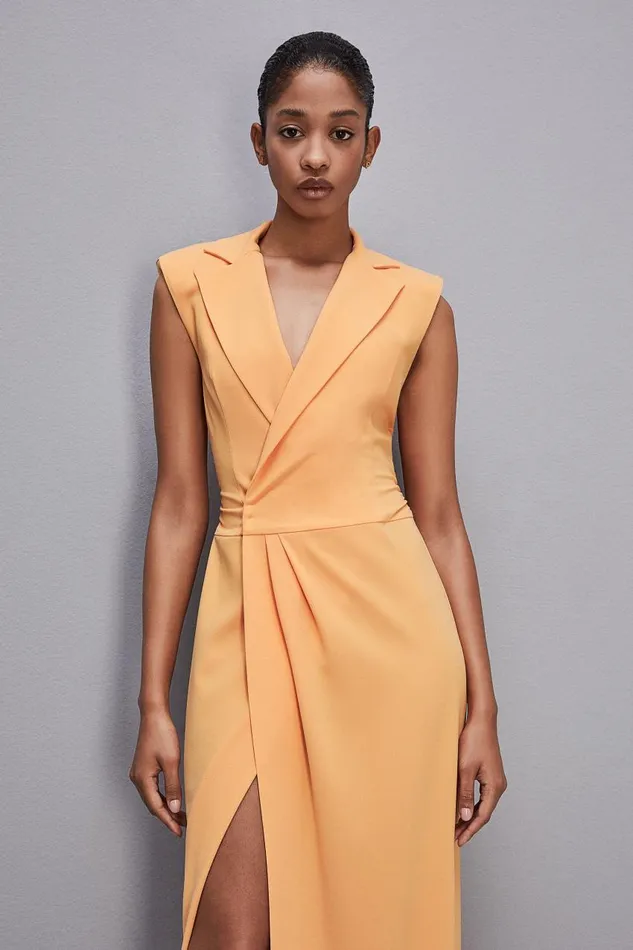 Patrizia Pepe Sabl Crepe Blazer Dress Orange Orange Sorbet Apparel Long