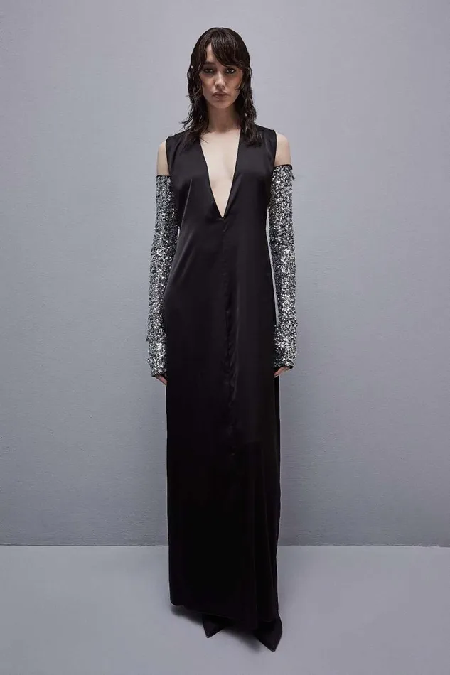 Patrizia Pepe Sequined Sleeves Grey Silver Sequins Accessories