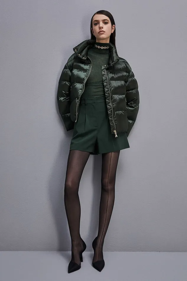 Patrizia Pepe Shiny Nylon Down Jacket Green Tuscany Green Apparel Down Jackets