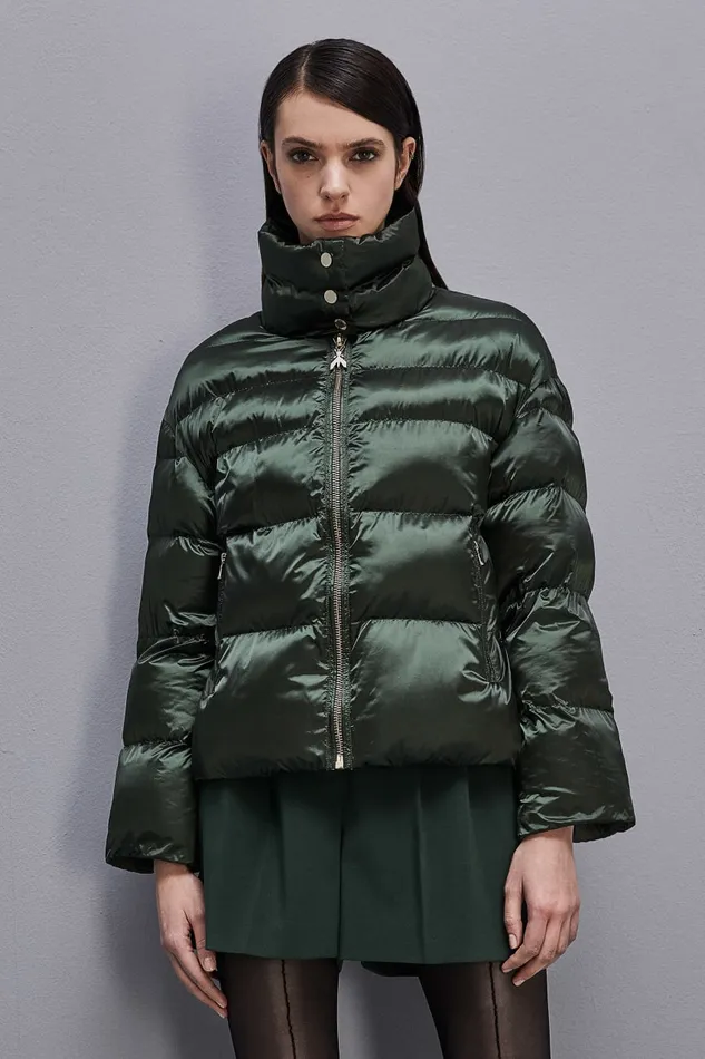 Patrizia Pepe Shiny Nylon Down Jacket Green Tuscany Green Apparel Down Jackets