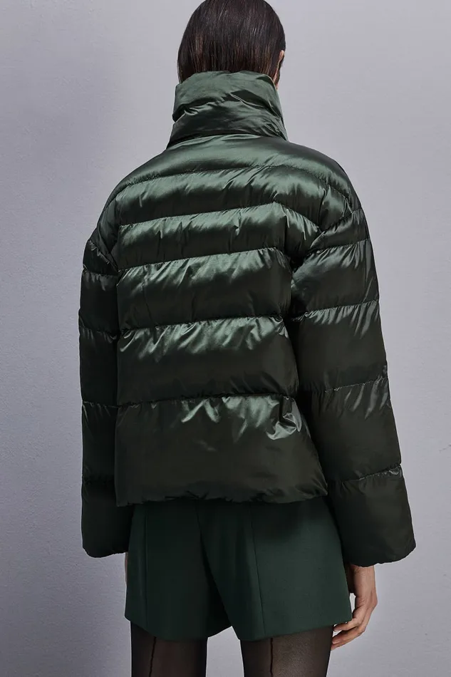 Patrizia Pepe Shiny Nylon Down Jacket Green Tuscany Green Apparel Down Jackets