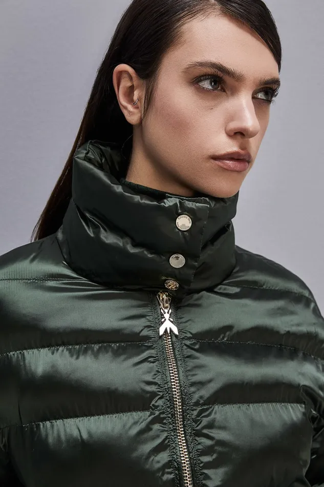 Patrizia Pepe Shiny Nylon Down Jacket Green Tuscany Green Apparel Down Jackets