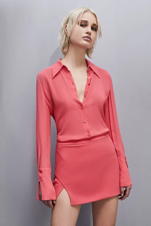 Patrizia Pepe Shirt With High Cuffs Pink Hybrid Rose Apparel Shirts