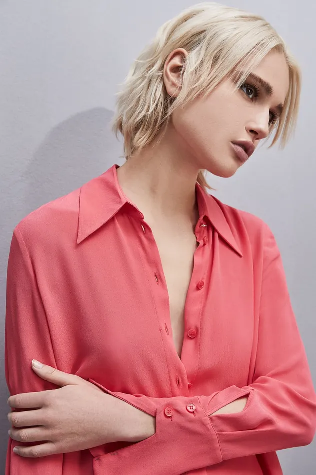 Patrizia Pepe Shirt With High Cuffs Pink Hybrid Rose Apparel Shirts