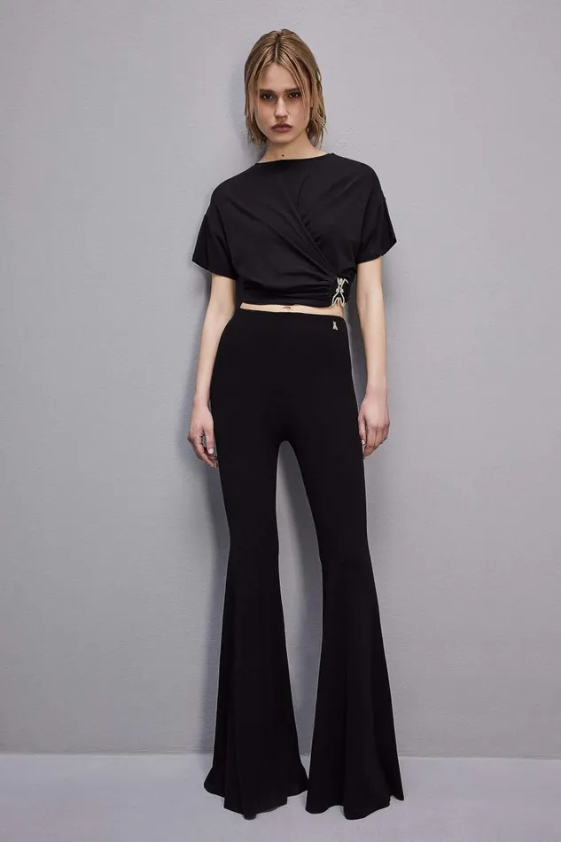Patrizia Pepe Short Sleeve Shirt With New Rhinestone Fly Black Nero Apparel TShirts