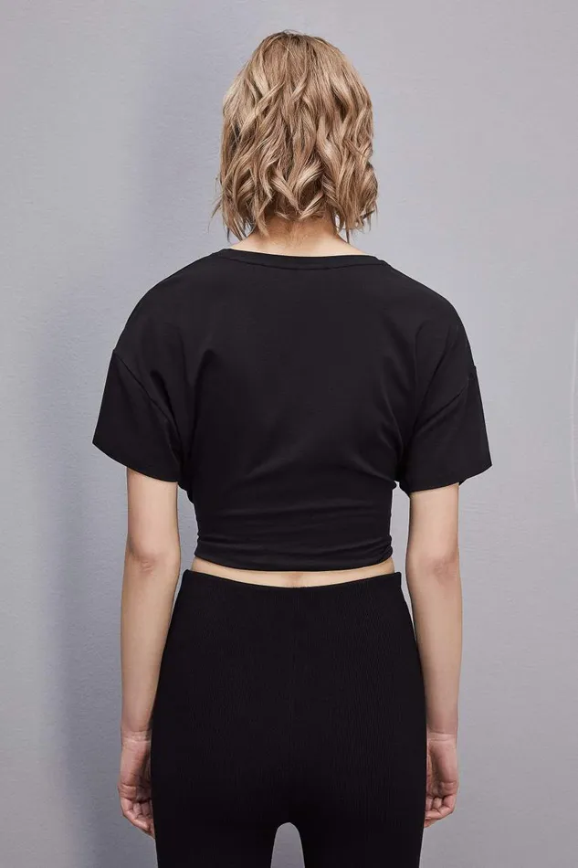 Patrizia Pepe Short Sleeve Shirt With New Rhinestone Fly Black Nero Apparel TShirts