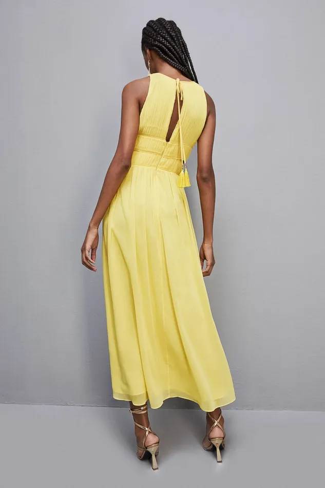 Patrizia Pepe Sleeveless Long Dress With Pleated Effect Yellow Dynamic Yellow Apparel Long