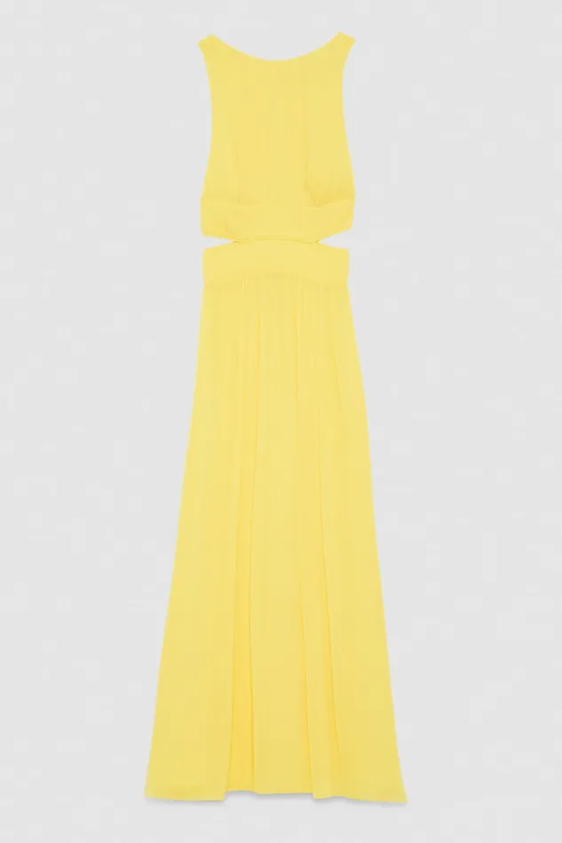 Patrizia Pepe Sleeveless Long Dress With Pleated Effect Yellow Dynamic Yellow Apparel Long