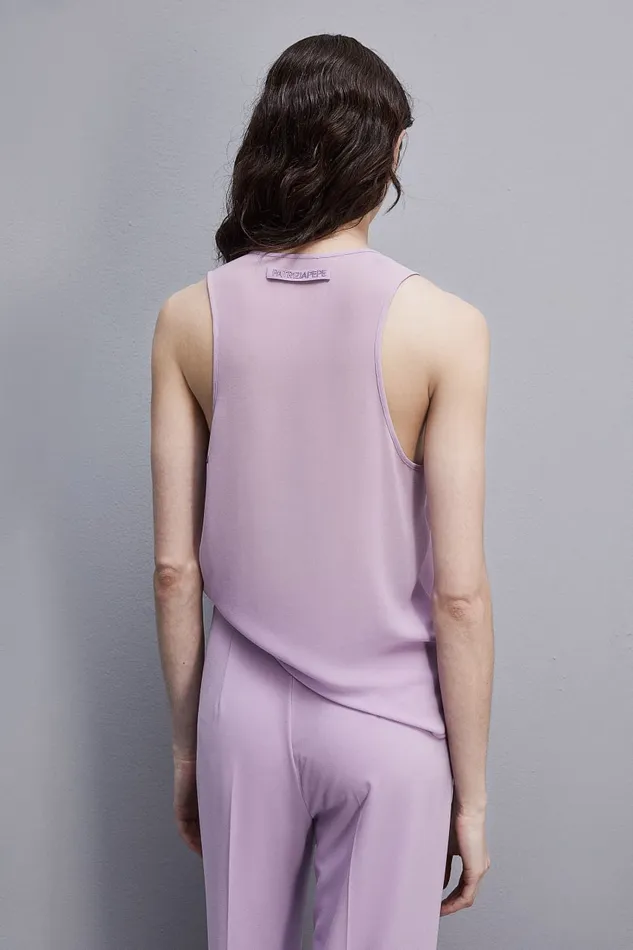 Patrizia Pepe Sleeveless Top Shirt In Georgette Purple Iris Lilac Apparel Tops