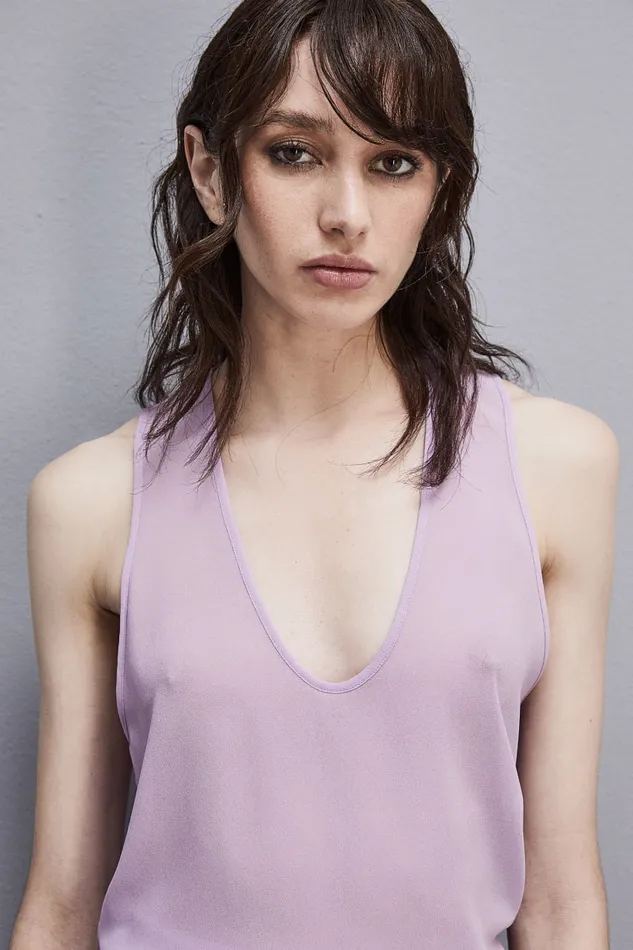 Patrizia Pepe Sleeveless Top Shirt In Georgette Purple Iris Lilac Apparel Tops