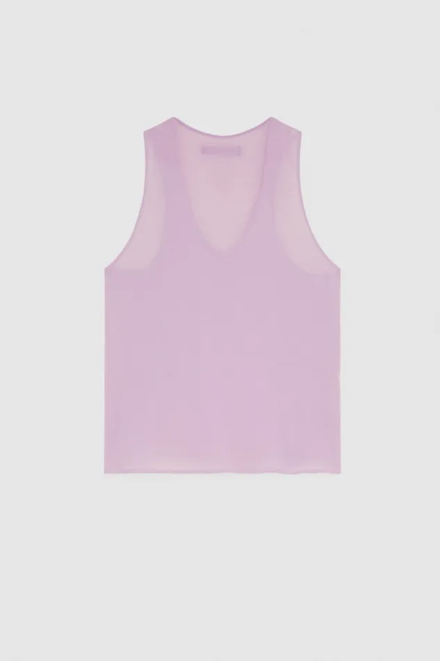 Patrizia Pepe Sleeveless Top Shirt In Georgette Purple Iris Lilac Apparel Tops