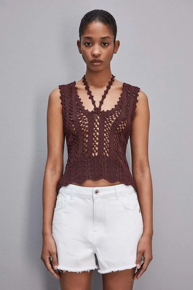 Patrizia Pepe Slim Fit Top In Cotton Blend Purple Dark Plum Apparel Tops
