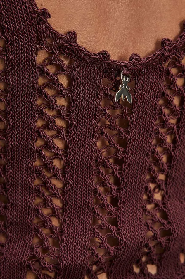 Patrizia Pepe Slim Fit Top In Cotton Blend Purple Dark Plum Apparel Tops