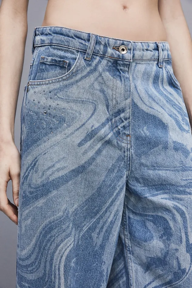 Patrizia Pepe Soft Jeans With Rhinestones Light Blue Tidal Wash Apparel Jeans