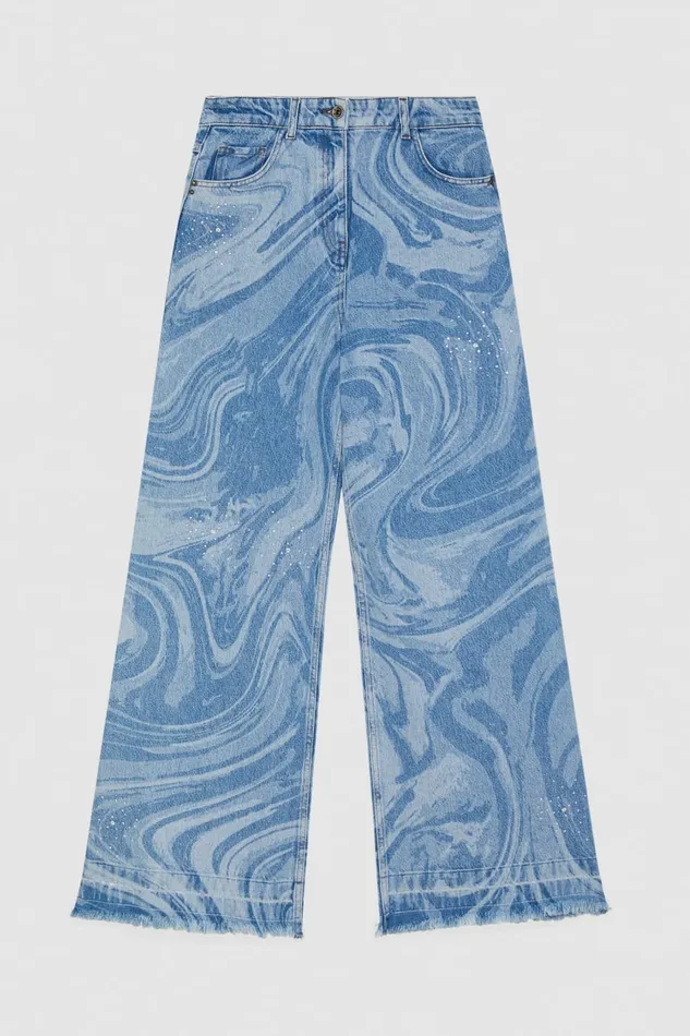 Patrizia Pepe Soft Jeans With Rhinestones Light Blue Tidal Wash Apparel Jeans