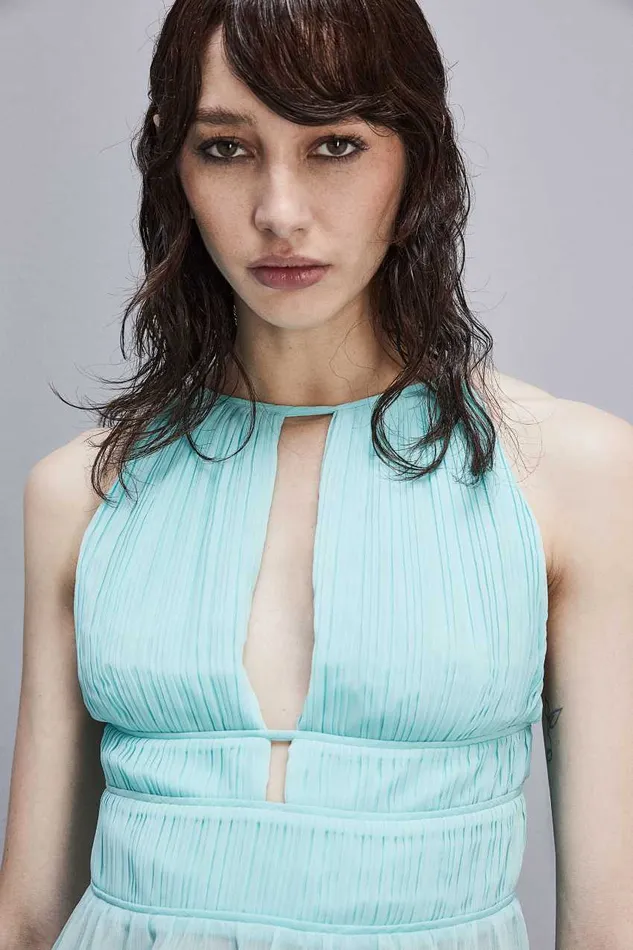 Patrizia Pepe Soft Top With Pleated Effect Light Blue Aqua Blue Apparel Tops