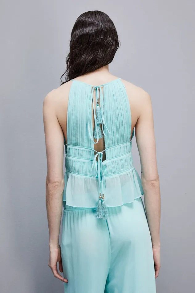 Patrizia Pepe Soft Top With Pleated Effect Light Blue Aqua Blue Apparel Tops