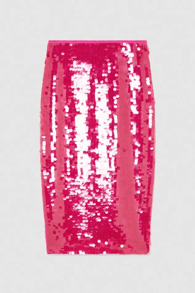 Patrizia Pepe Stretch Sequined Tulle Skirt Pink Poison Orchid Apparel Midi