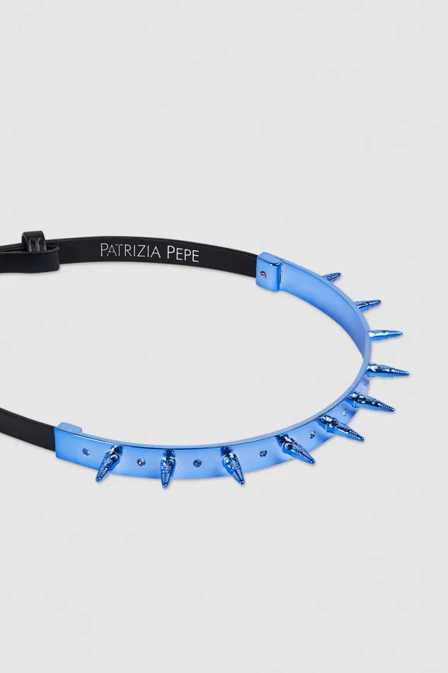 Patrizia Pepe Studded Leather Choker Blue Blue Soul Accessories