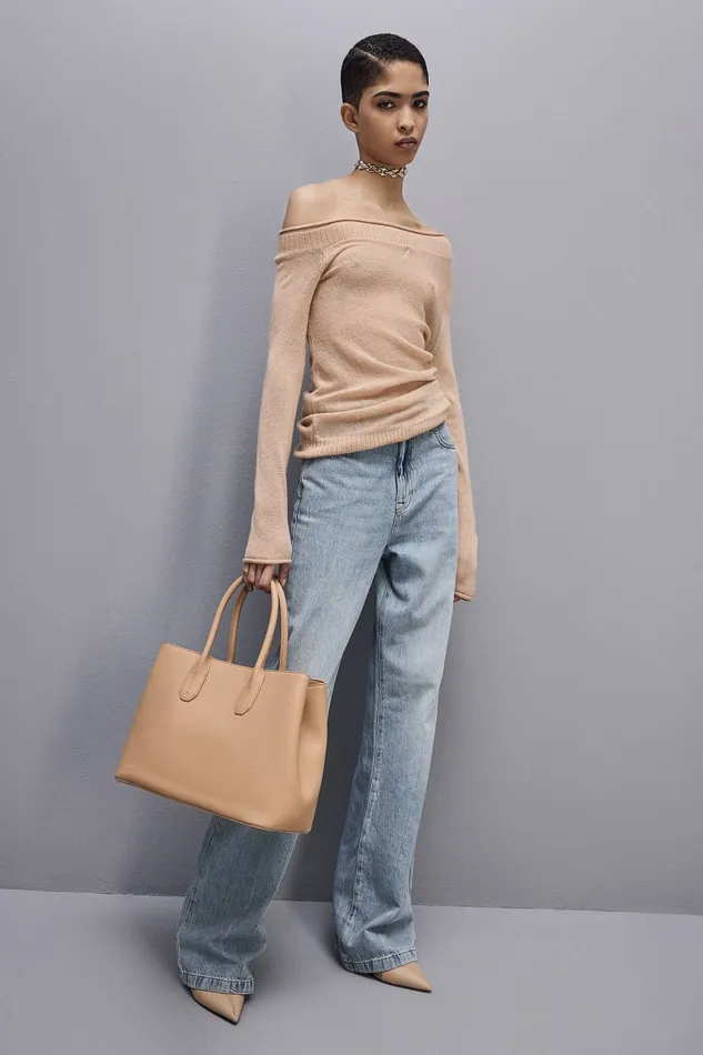 Patrizia Pepe Wool Sweater With Wide Neckline Beige Biscuit Beige Apparel Sweaters