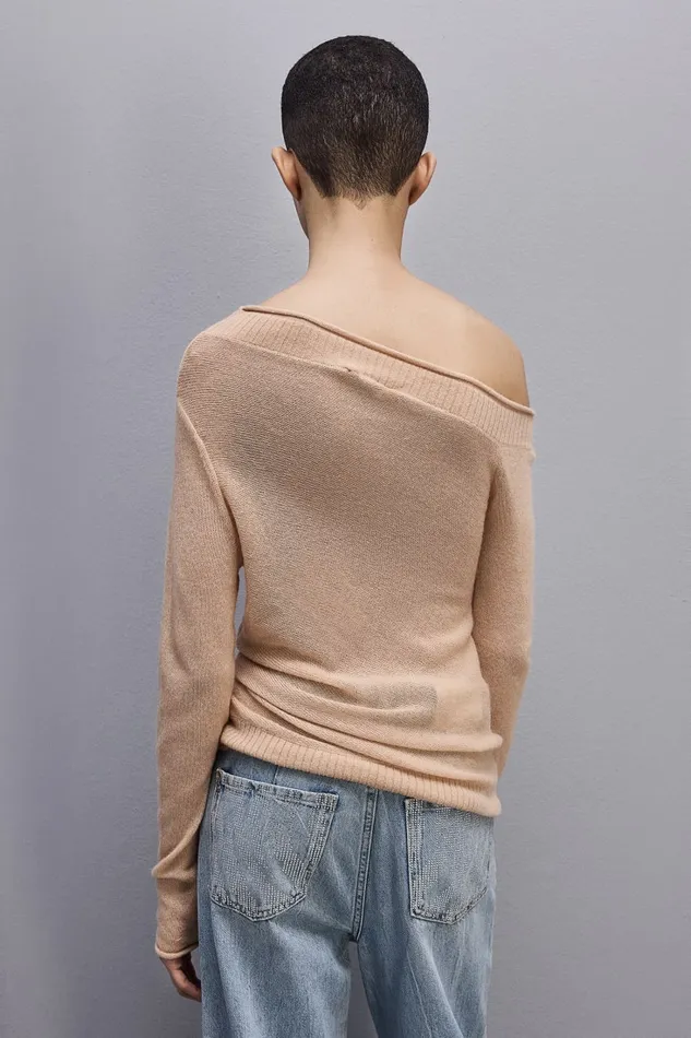 Patrizia Pepe Wool Sweater With Wide Neckline Beige Biscuit Beige Apparel Sweaters
