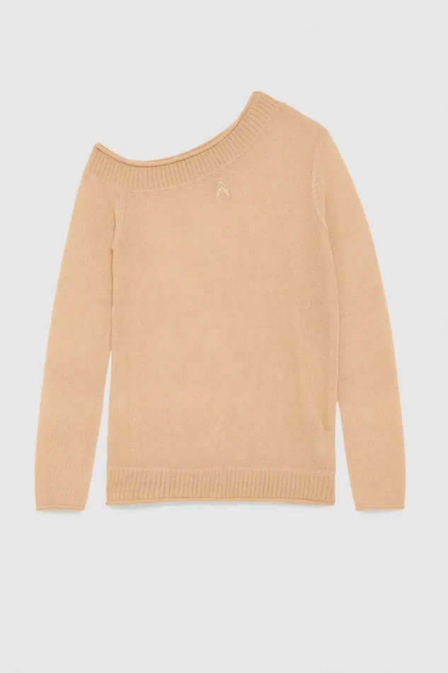 Patrizia Pepe Wool Sweater With Wide Neckline Beige Biscuit Beige Apparel Sweaters