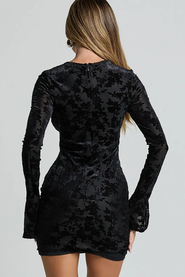 Paula Mini Dress 8211 Burnout Flounce Sleeve Bodycon Dress In Black Women Showpo Dresses
