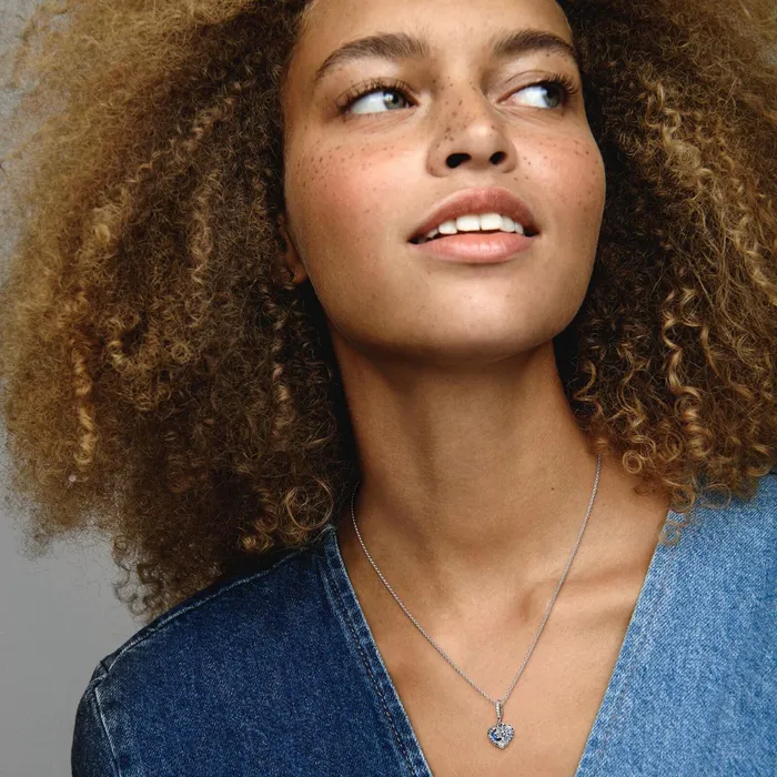 Pendant Necklaces Women Pandora Sparkling Blue Moon and Stars Heart Necklace
