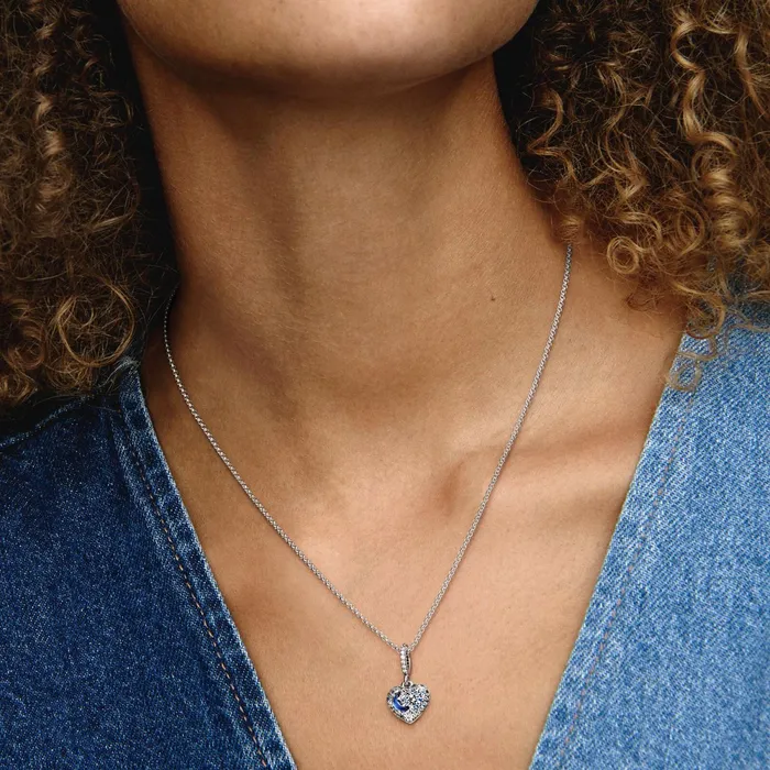 Pendant Necklaces Women Pandora Sparkling Blue Moon and Stars Heart Necklace