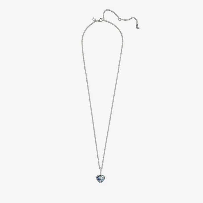 Pendant Necklaces Women Pandora Sparkling Blue Moon and Stars Heart Necklace