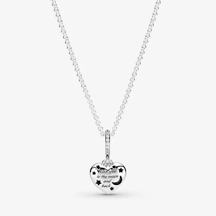 Pendant Necklaces Women Pandora Sparkling Blue Moon and Stars Heart Necklace