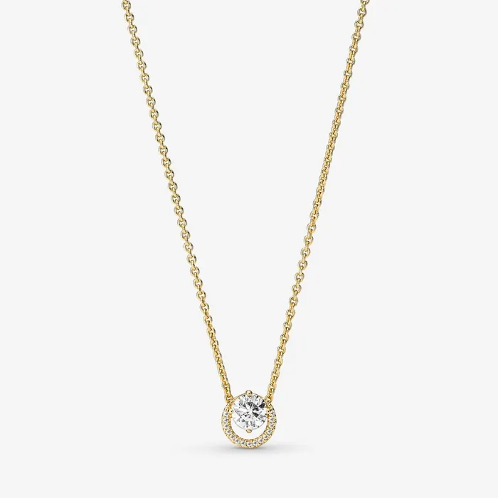 Pendant Necklaces Women Pandora Sparkling Round Halo Pendant Collier Necklace
