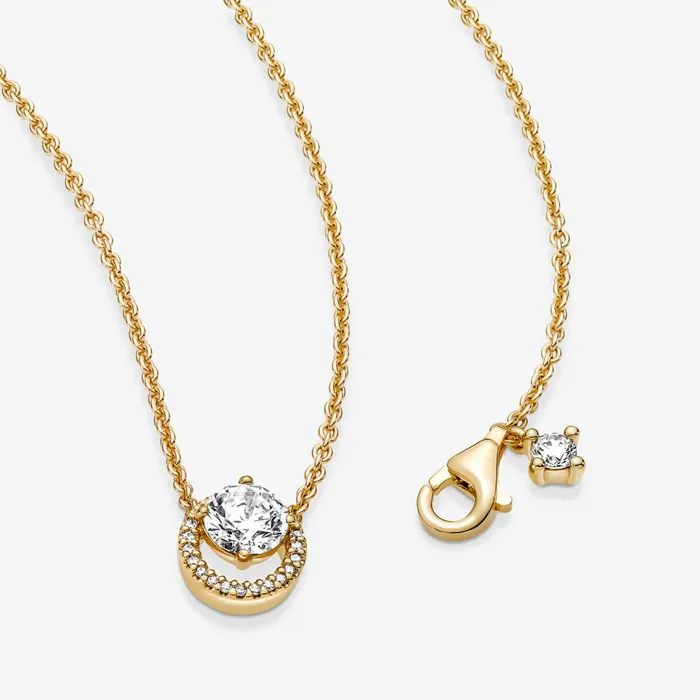 Pendant Necklaces Women Pandora Sparkling Round Halo Pendant Collier Necklace