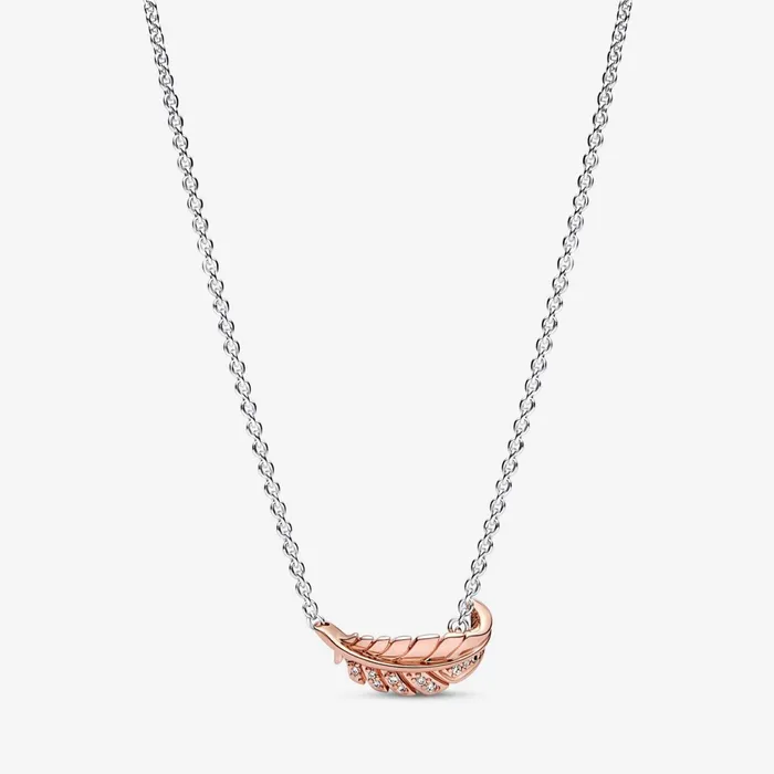 Pendant Necklaces Women Pandora TwoTone Floating Curved Feather Collier Necklace