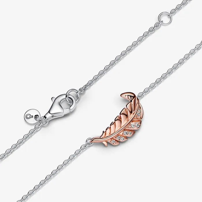 Pendant Necklaces Women Pandora TwoTone Floating Curved Feather Collier Necklace