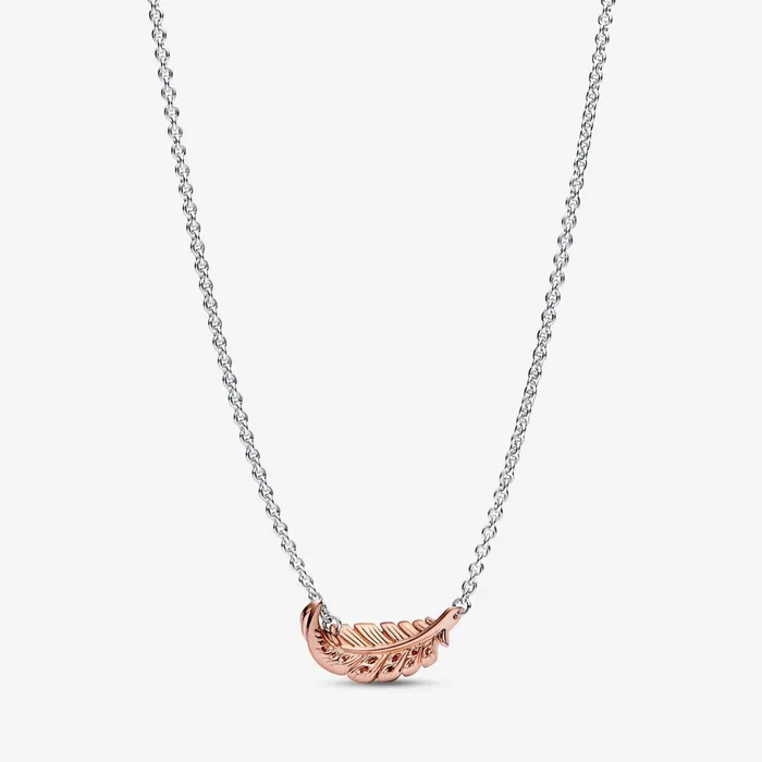 Pendant Necklaces Women Pandora TwoTone Floating Curved Feather Collier Necklace