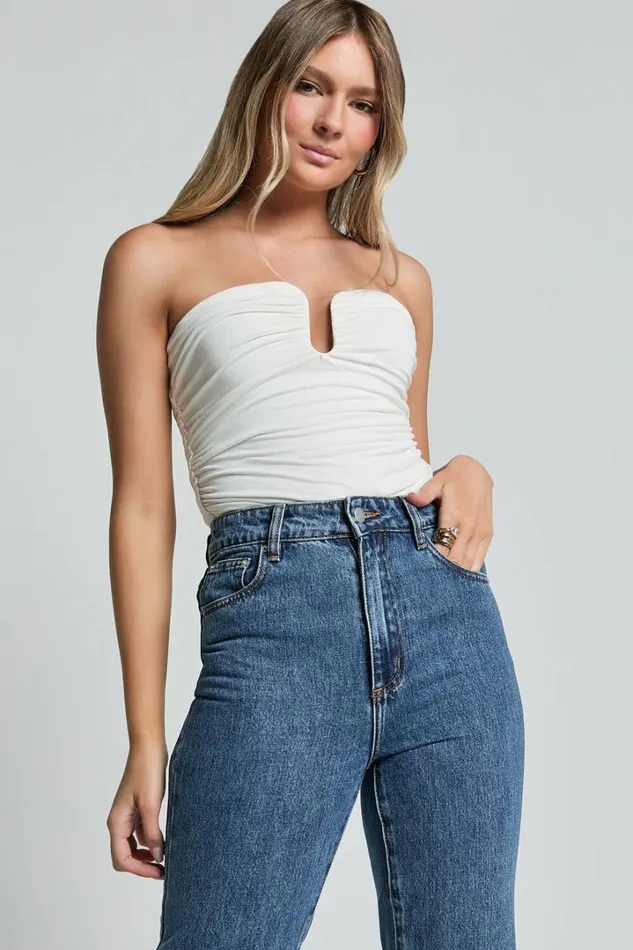 Petra Top 8211 Gathered Cut Out Jersey Top In Off White Women Showpo Tops