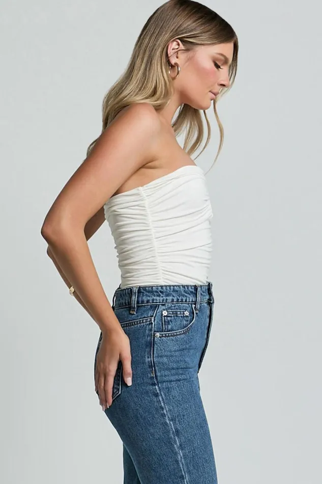 Petra Top 8211 Gathered Cut Out Jersey Top In Off White Women Showpo Tops