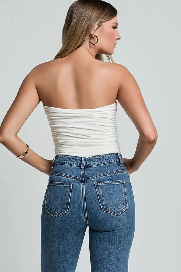 Petra Top 8211 Gathered Cut Out Jersey Top In Off White Women Showpo Tops